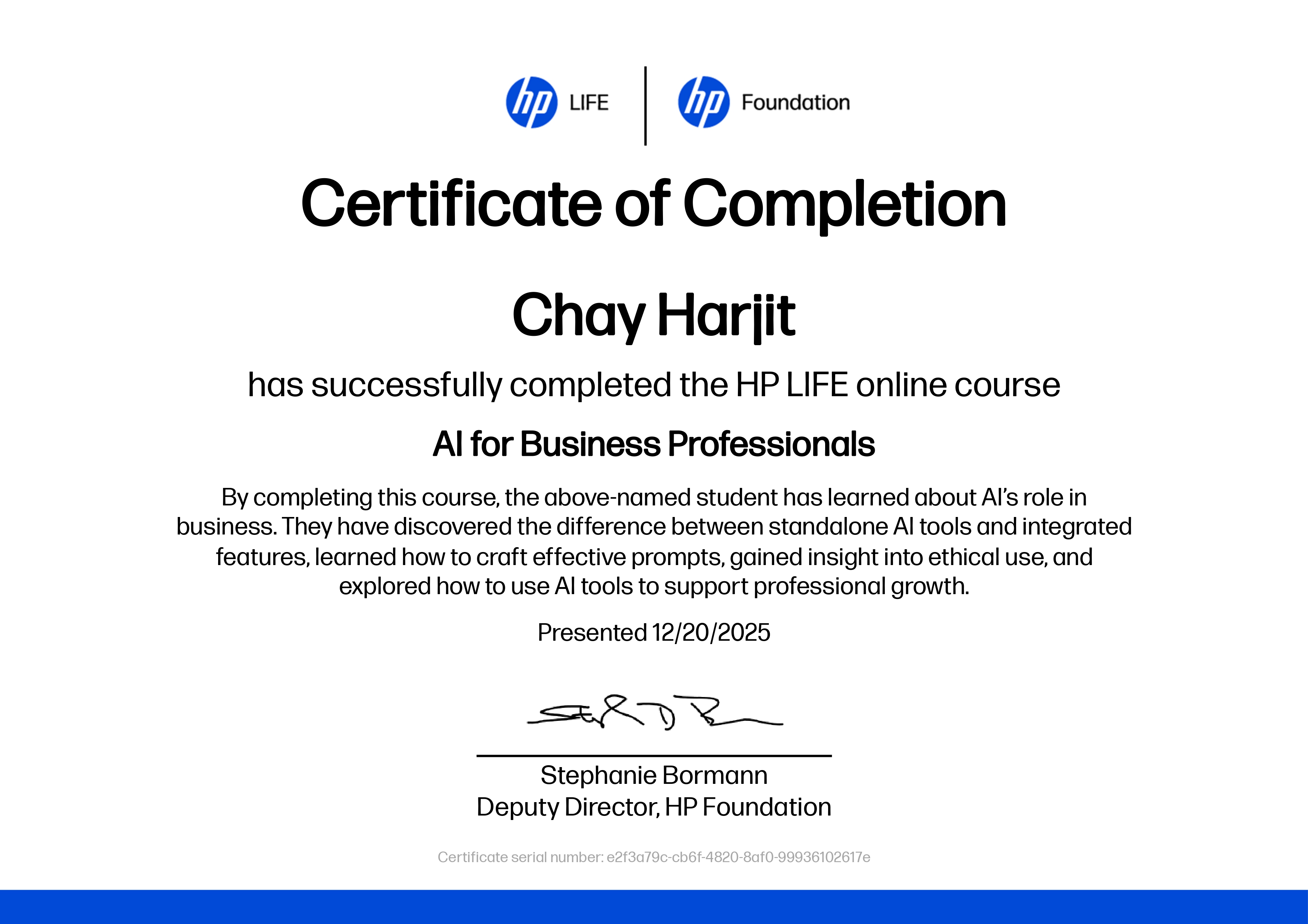 AI for Business certificate