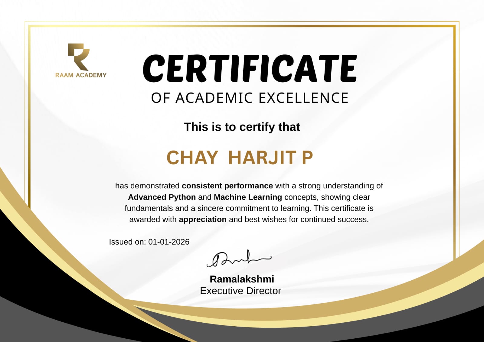 Advanced Python and Machine Learning concepts certificate